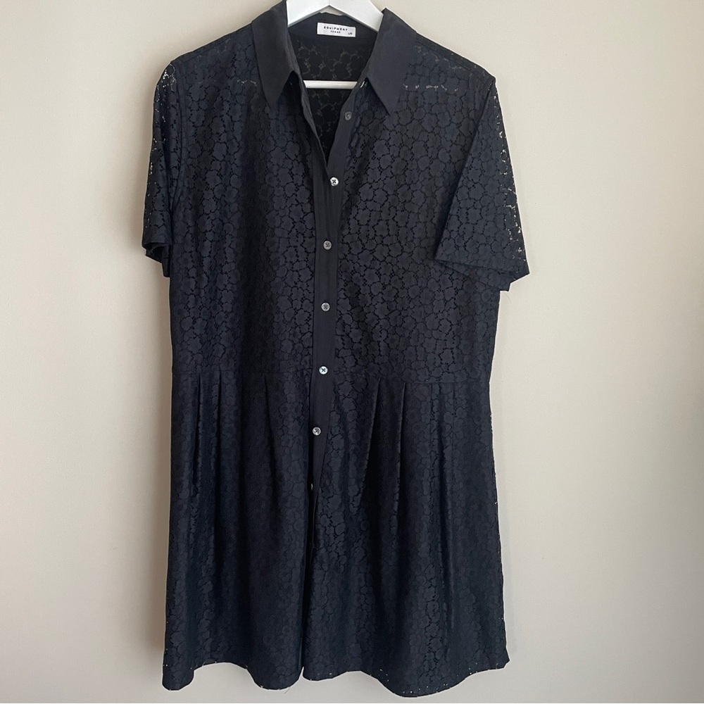 EQUIPMENT Black Lace Button Down Mini Dress